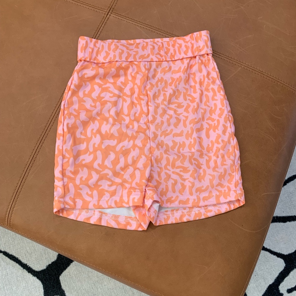 Pink and orange high waste spandex shorts